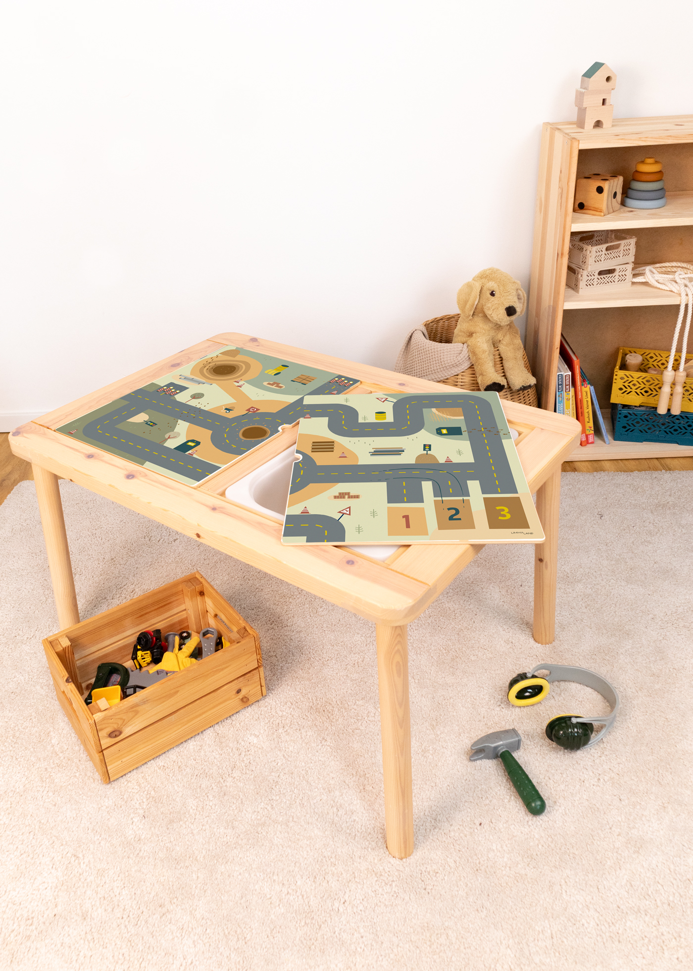 IKEA Spieltisch Baustellenmotiv Aufregendes Baustellenmotiv für IKEA Spieltisch bekleben