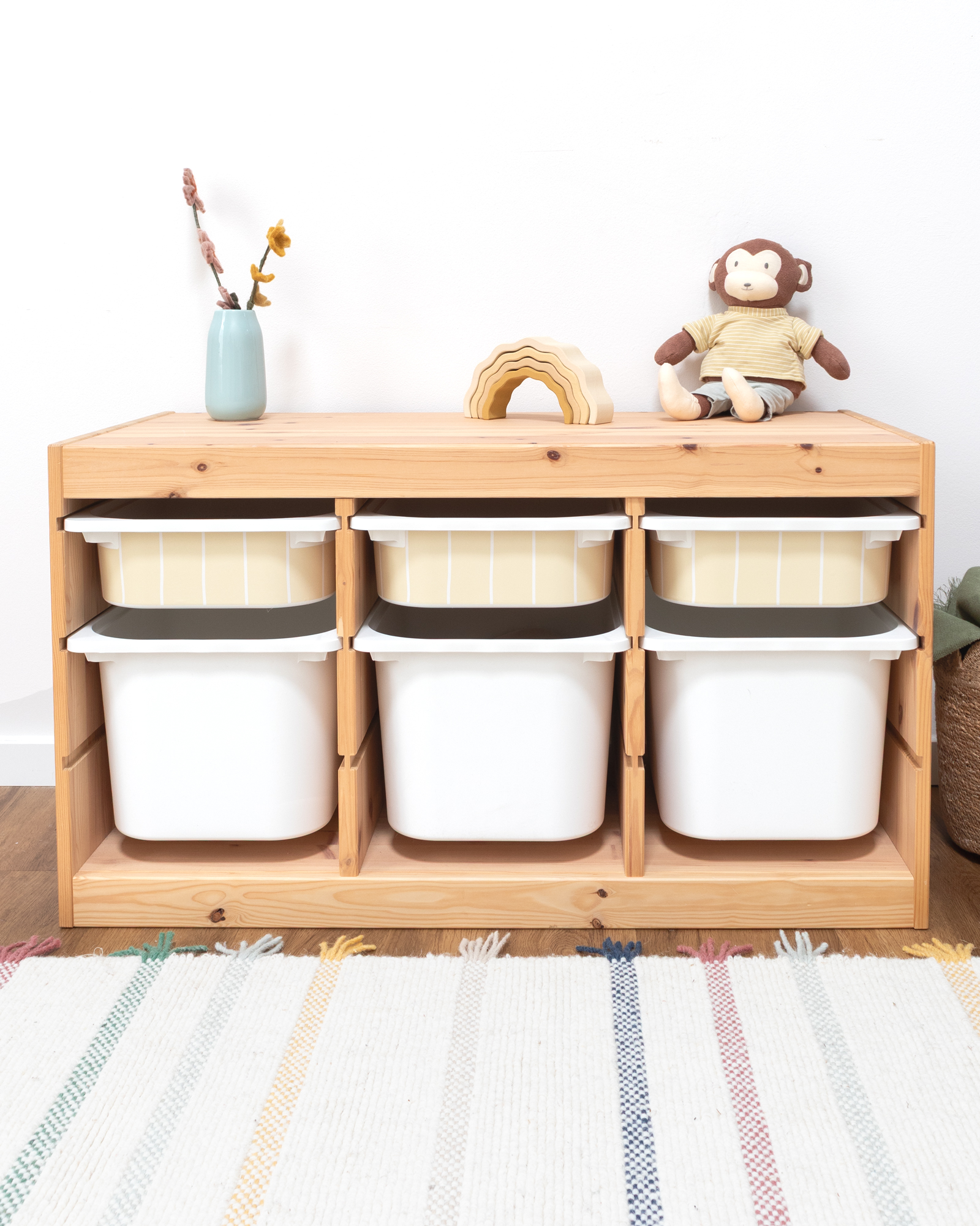 klebefolie ikea trofast box klein kopfseite linie buttergelb 3er Set 1