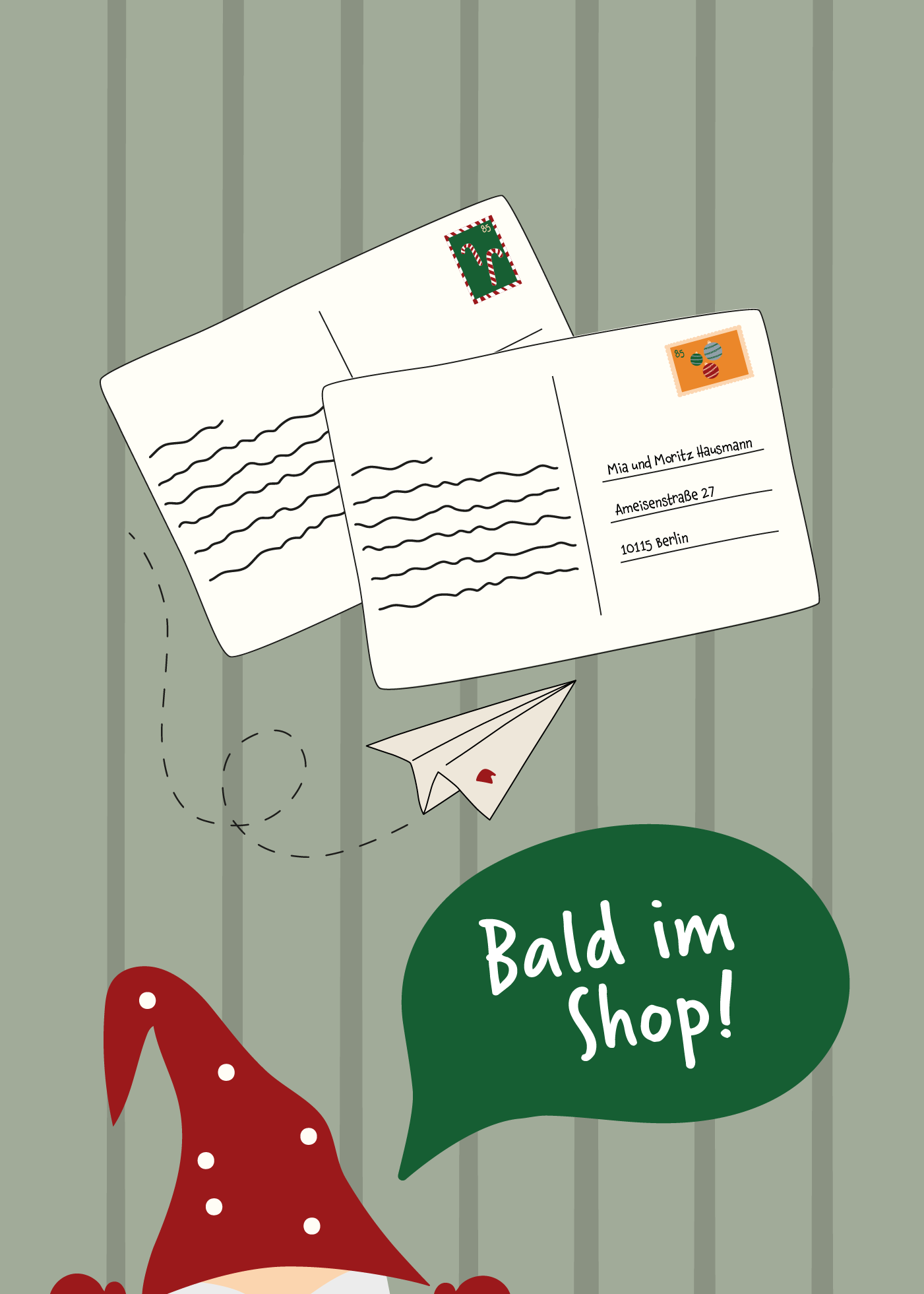Postkarte, Grußkarte, Briefmarke, Handschriftlicher Text, Papierflugzeug