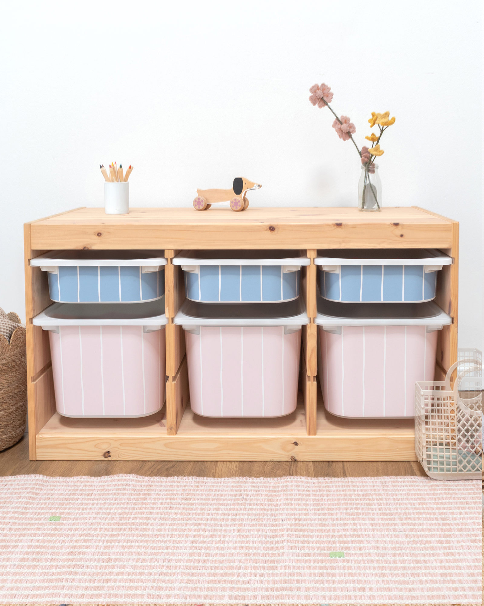 klebefolie ikea trofast box klein kopfseite linie nordisch blau 3er Set 2