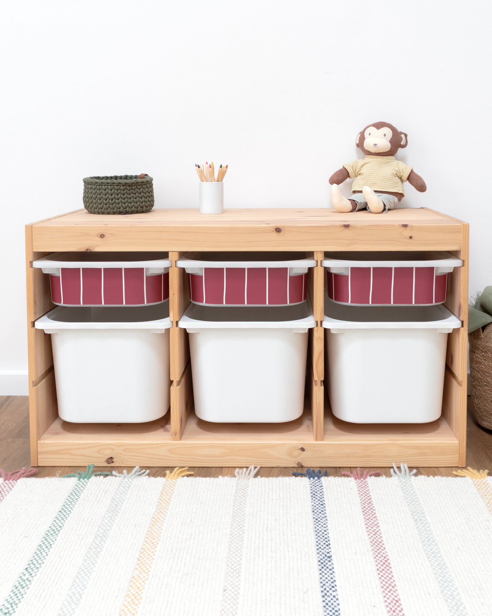 klebefolie ikea trofast box klein kopfseite linie beerig 3er Set 1