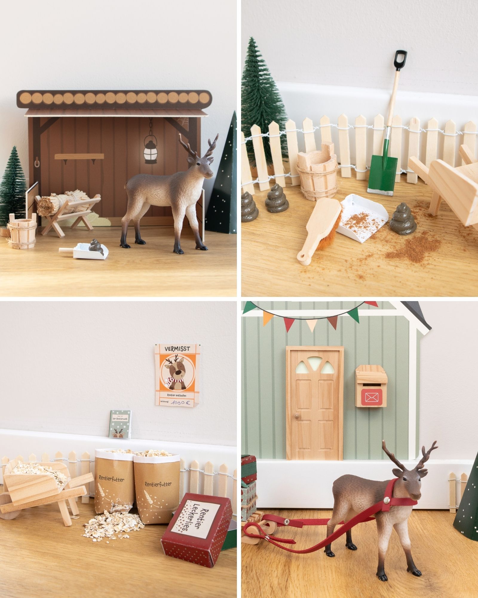 Holzspielzeug, Rentier, Schaukelpferd, Weihnachtsspielzeug, Kleines Spielset