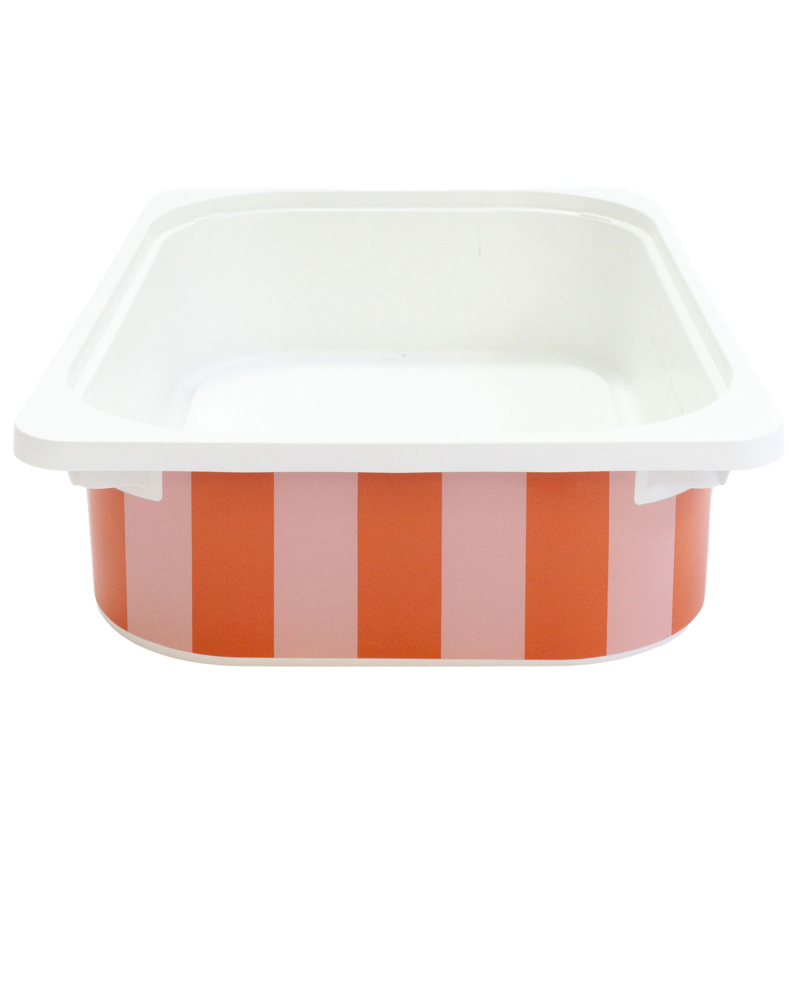 Aufbewahrungsbox, Kunststoff, Weißer Deckel, Orange-rosa Streifen, Rechteckig