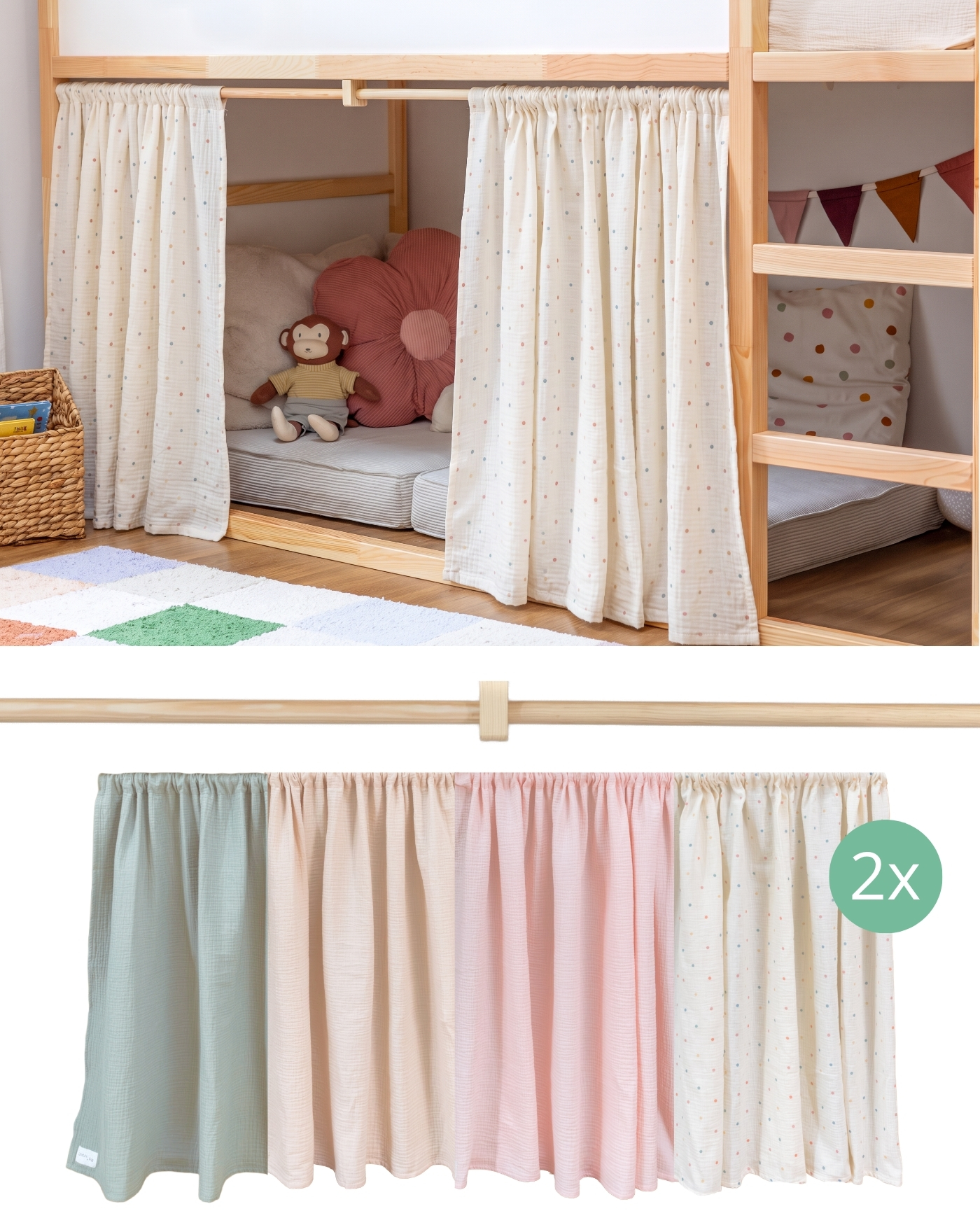 Set Gardinenstangen u. Vorhänge für IKEA KURA Bett