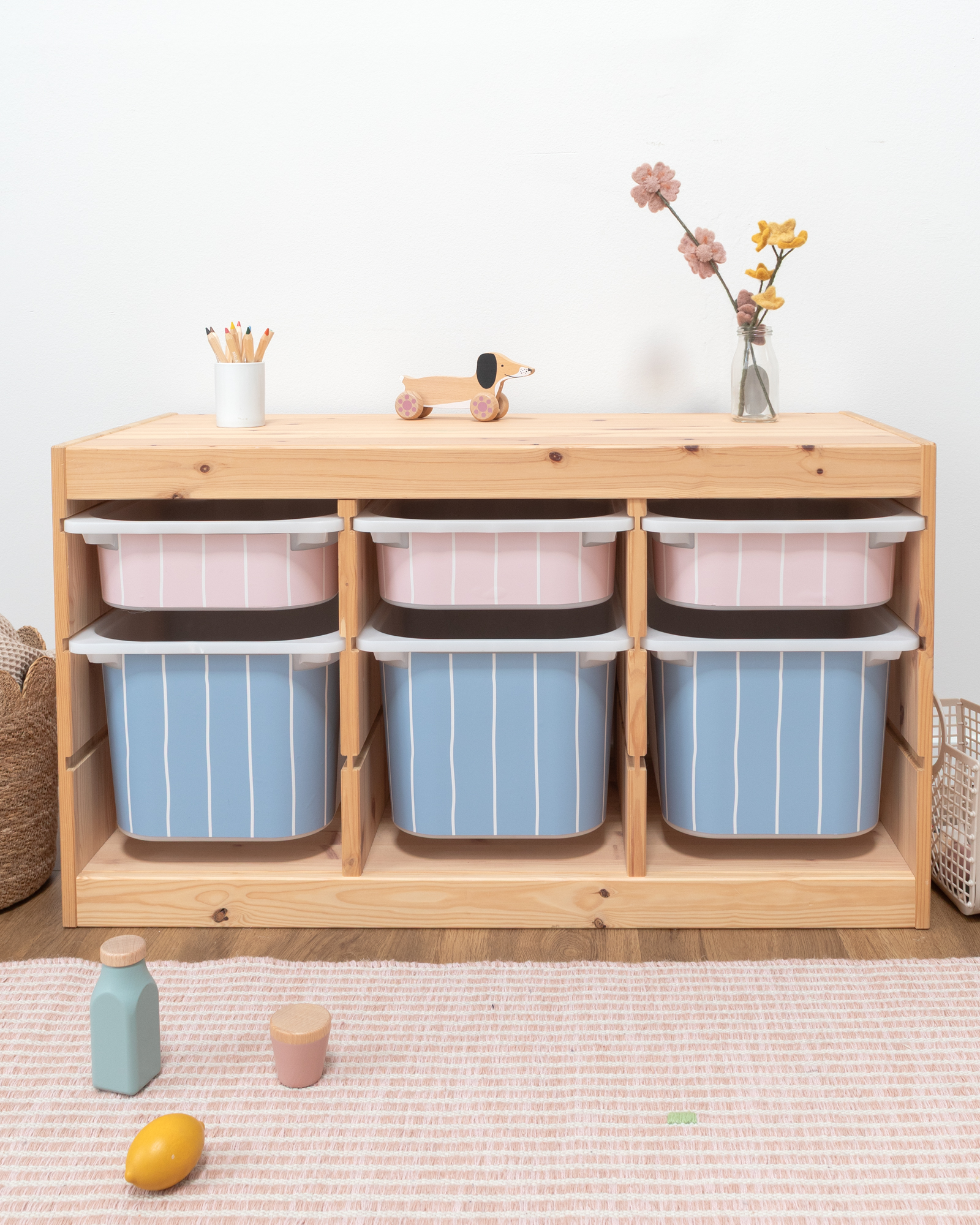 klebefolie ikea trofast box mittel kopfseite linie nordisch blau 3er Set 2