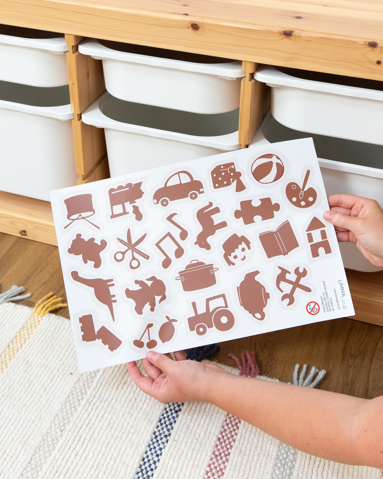 Aufkleberbogen, Symbole, Aufbewahrung zu Hause, Braune Aufkleber, Kinderbastelartikel
