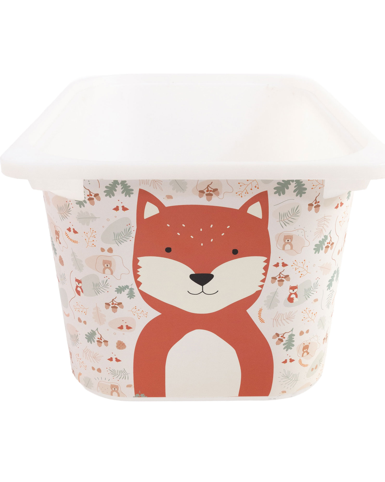 Aufbewahrungsbox, Kunststoff, Fuchsmotiv, Tiermuster, Weiß und Rostrot, Kinderbadewanne, Kunststoff, Fuchsaufdruck, Tiermotiv, Weiß und Terrakotta