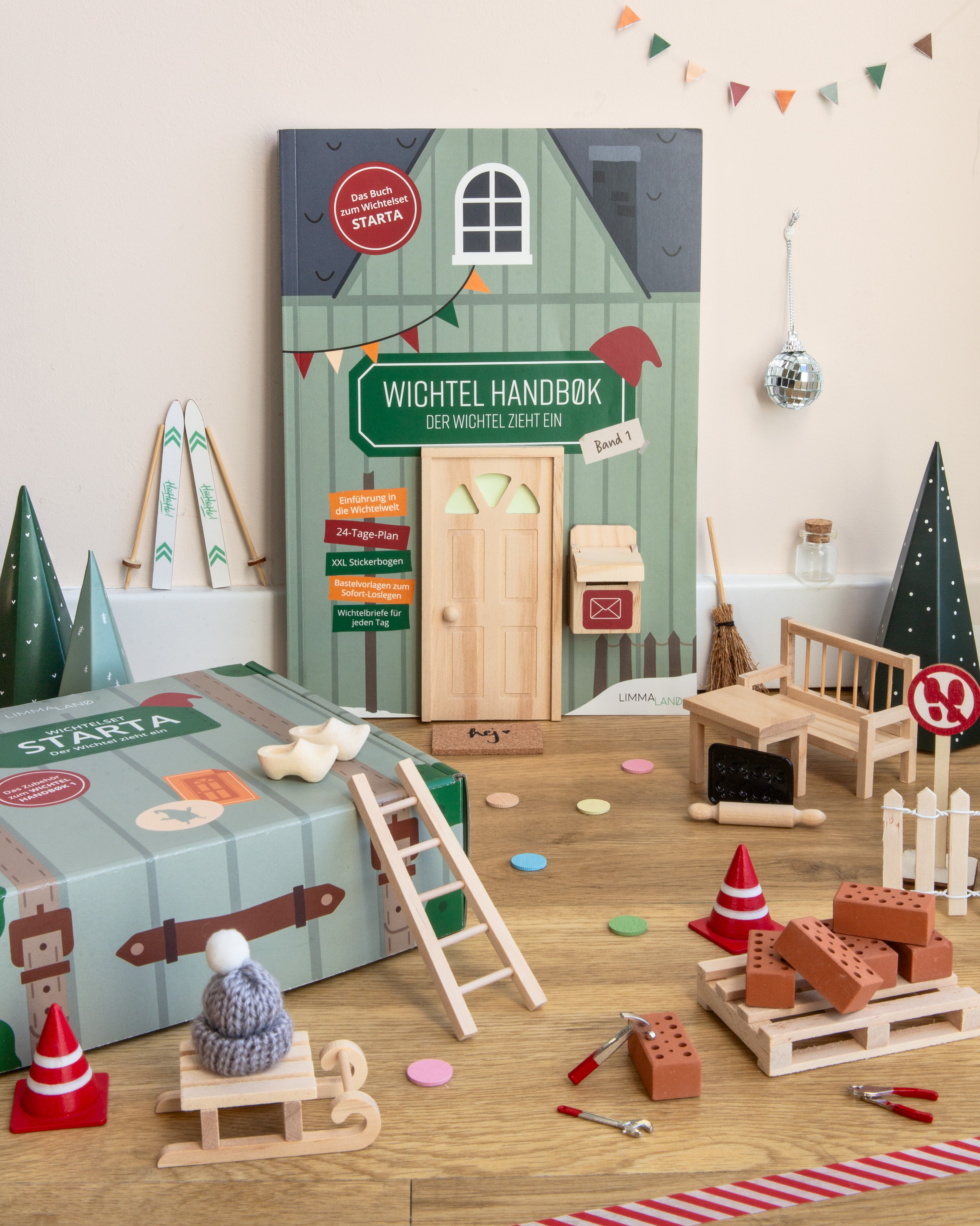Adventskalender, Holzspielzeug, Baukasten, Miniaturbau, Ziegelstein-Set