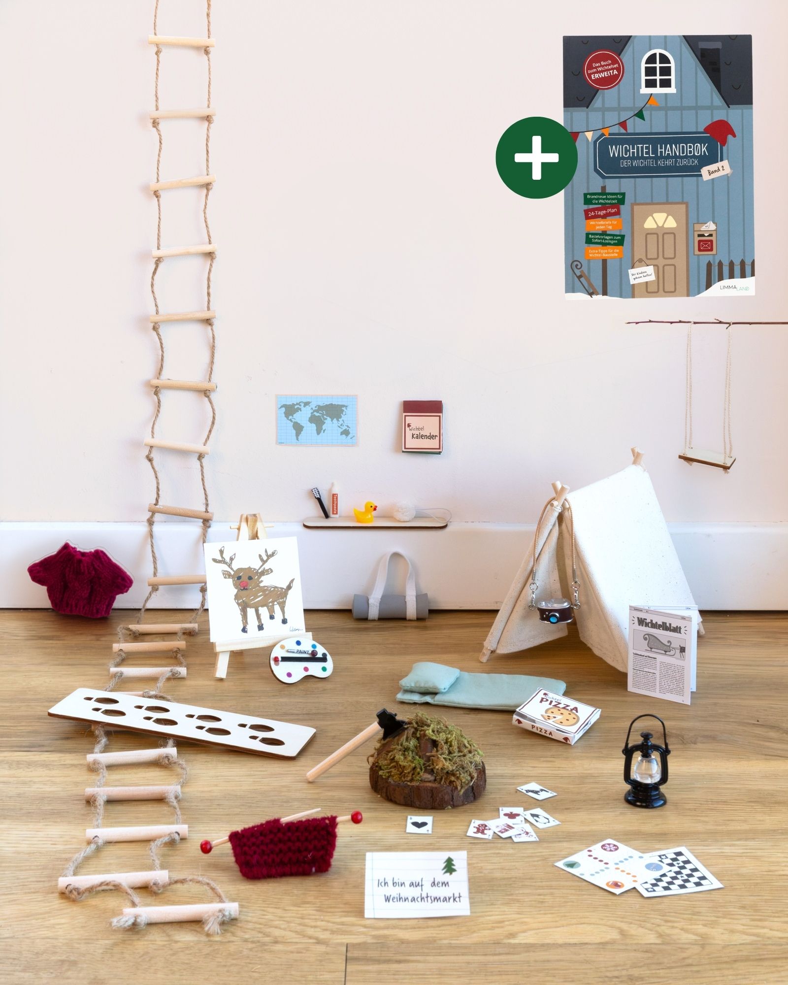 Kinderspielzimmer, Holzleiter, Camping-Tent, Miniaturwelt, Spielzeug-Set