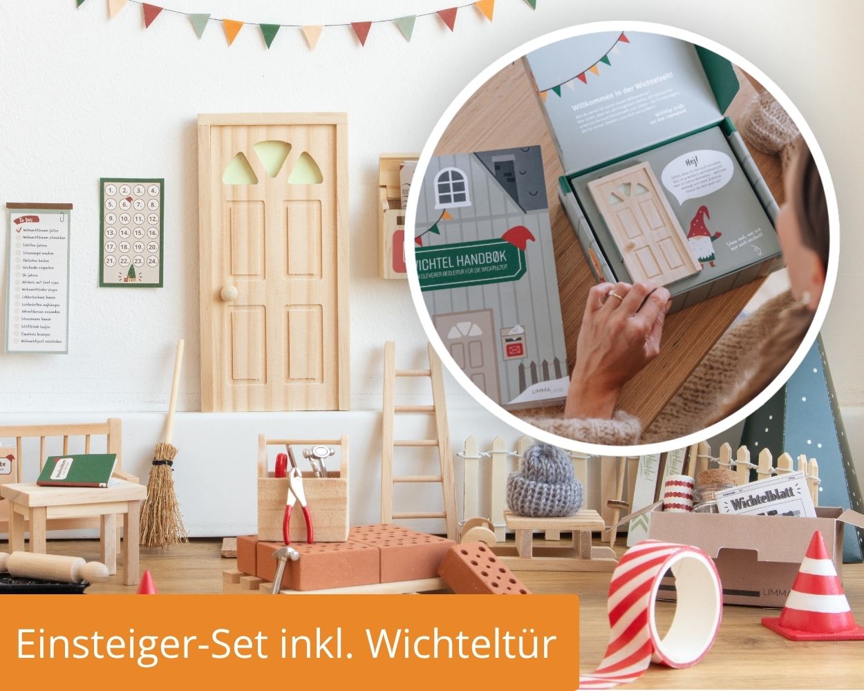 Holzspielzeug, Kletter-/Tür-Set, Wichtel-Set, Kinderwerkzeug, HolzbaUSatz, Holzspielzeug, Kinderwerkstatt, Mini-Tür, Bastelset, Holzklötze