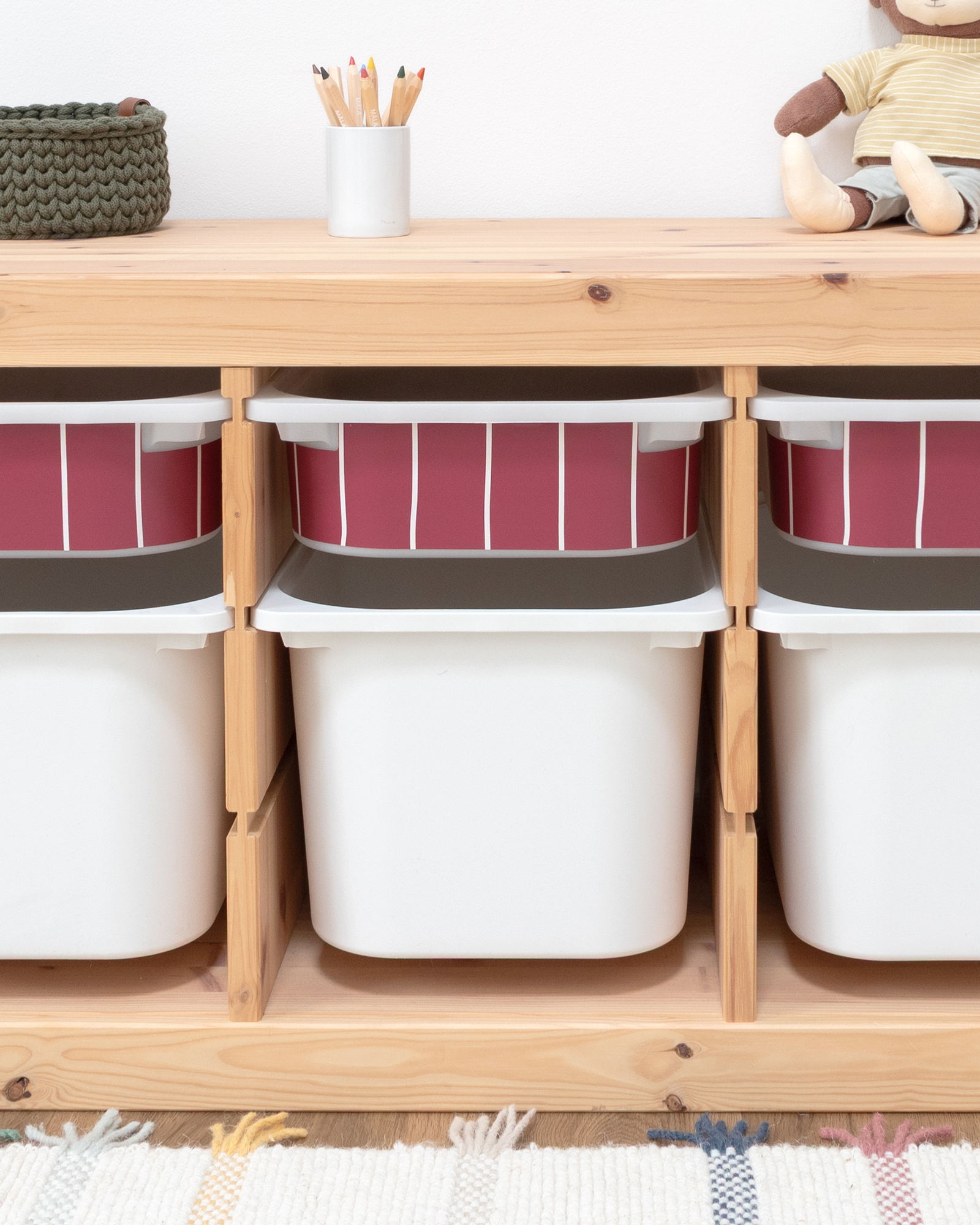 klebefolie ikea trofast box klein kopfseite linie beerig 3er Set 3