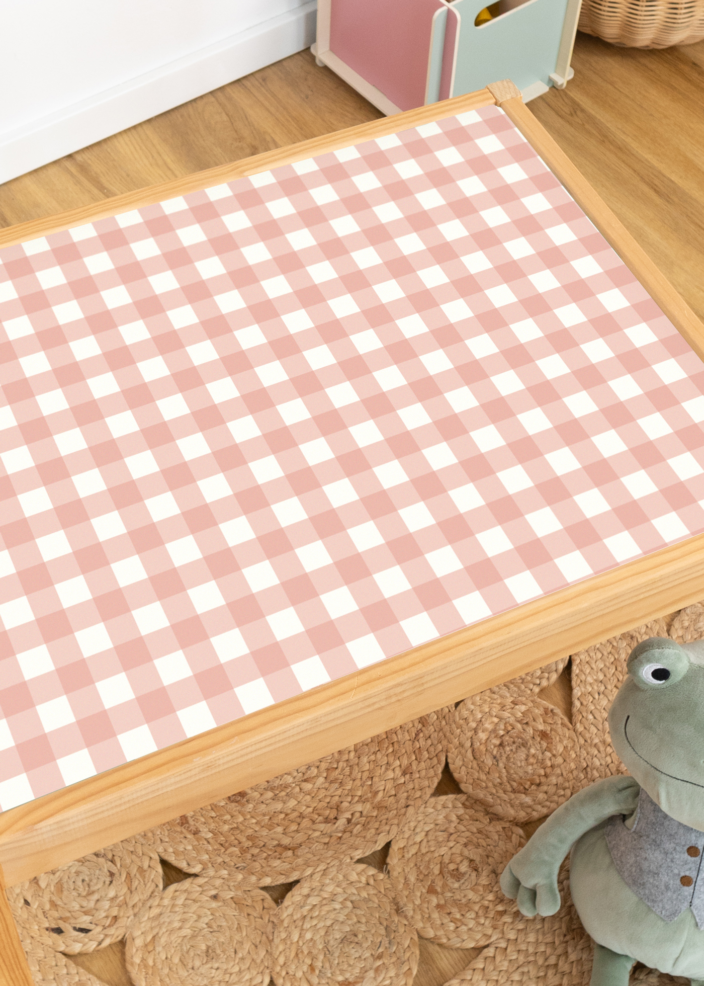 klebefolie ikea laett kindertisch vichy karo rosa 2