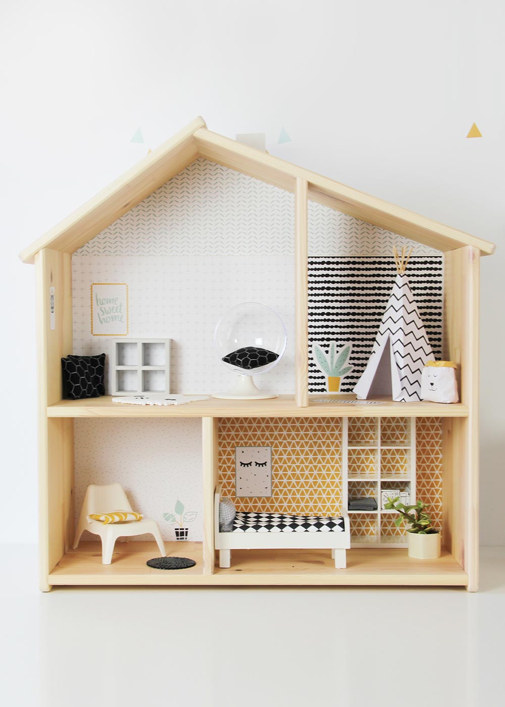 Ikea Flisat Puppenhaus Tapete Lille Stuba mint senf Frontansicht