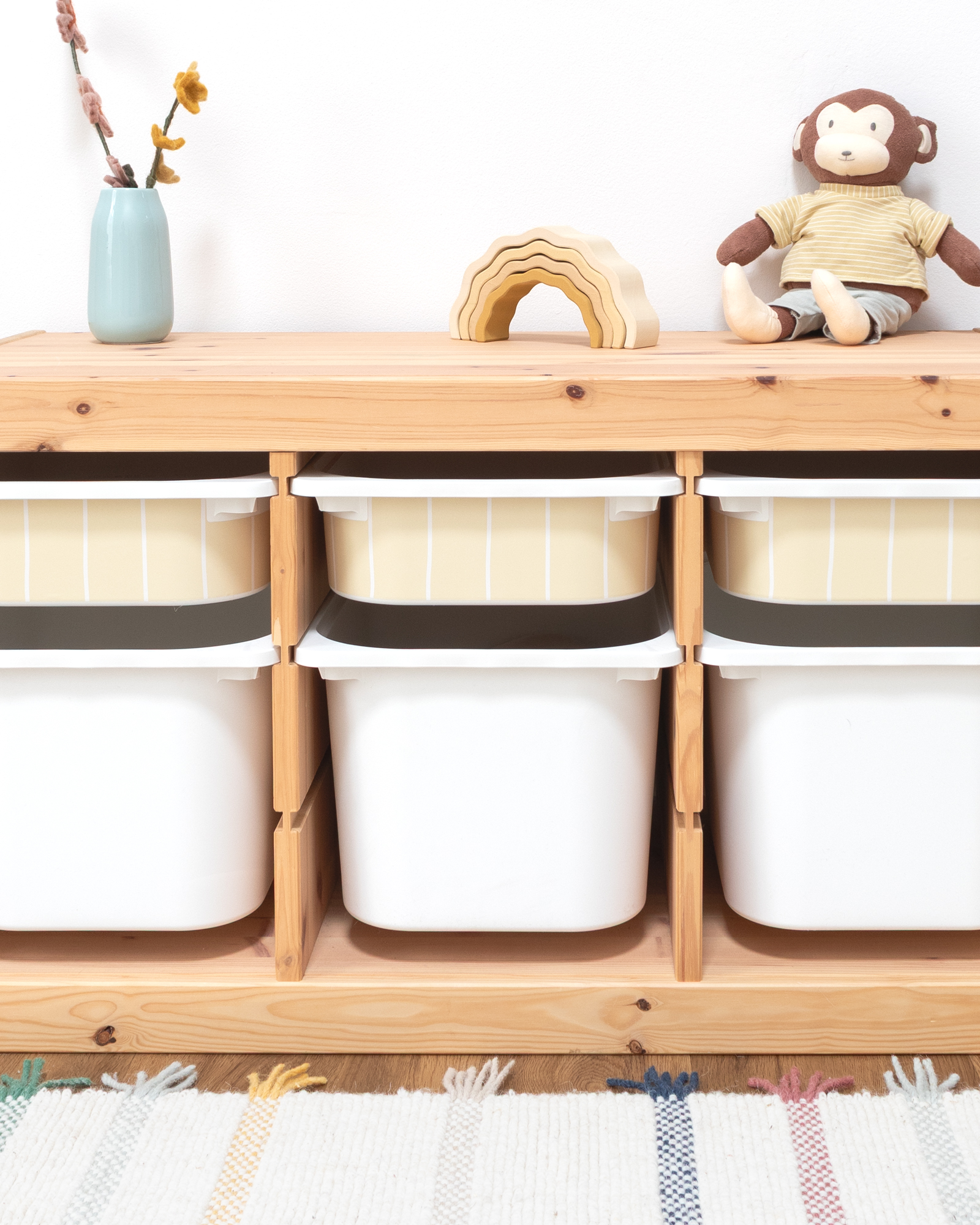 klebefolie ikea trofast box klein kopfseite linie buttergelb 3er Set 3