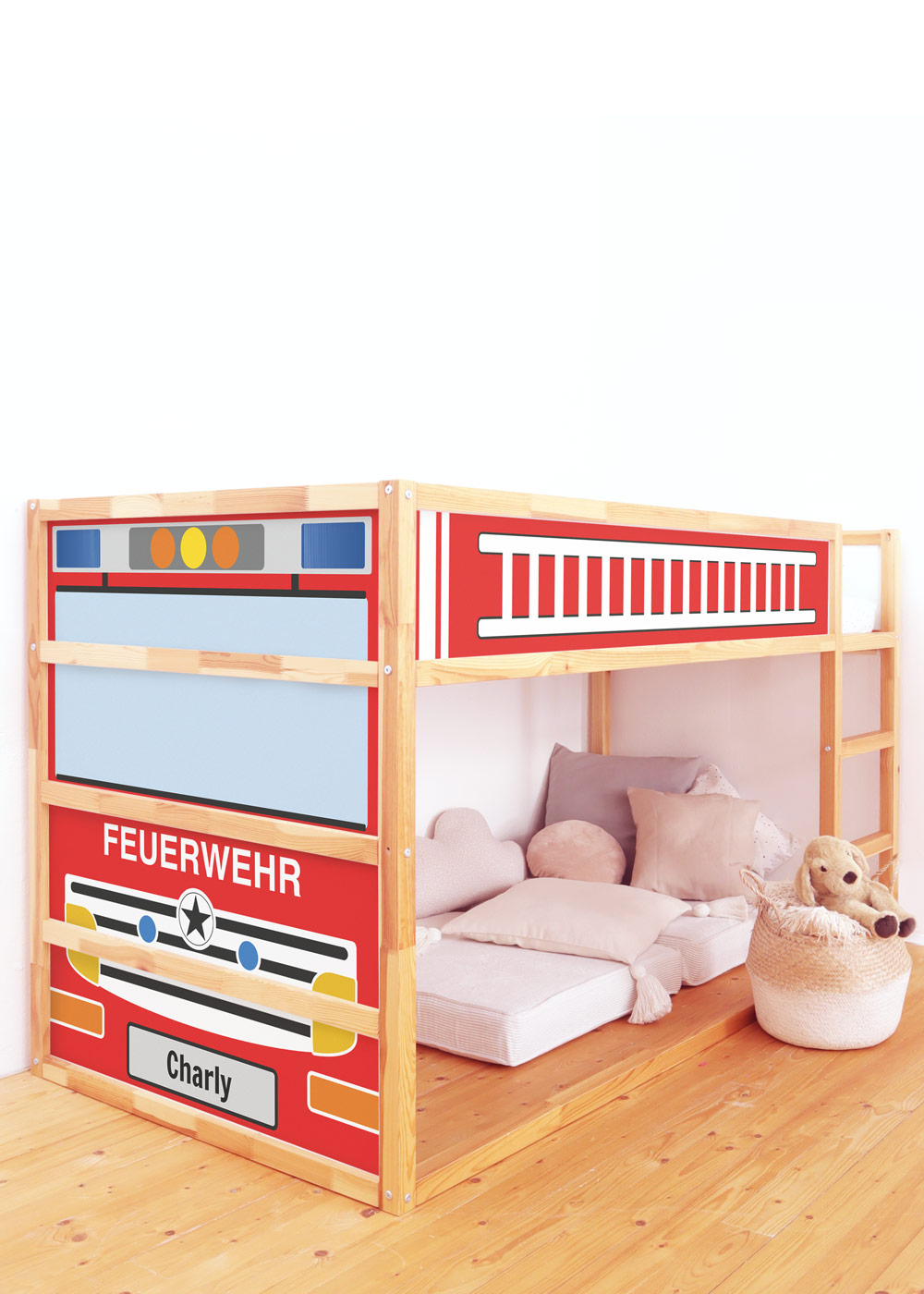 klebefolie ikea kura hochbett feuerwehrauto rot 1