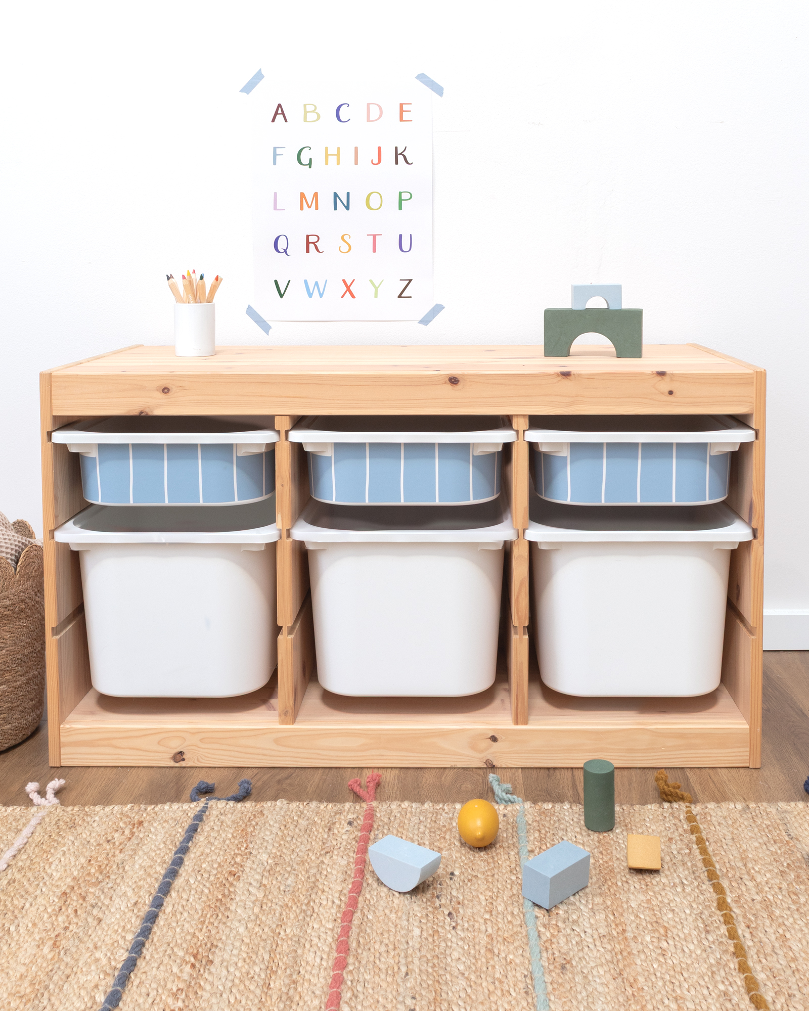 klebefolie ikea trofast box klein kopfseite linie nordisch blau 3er Set 1