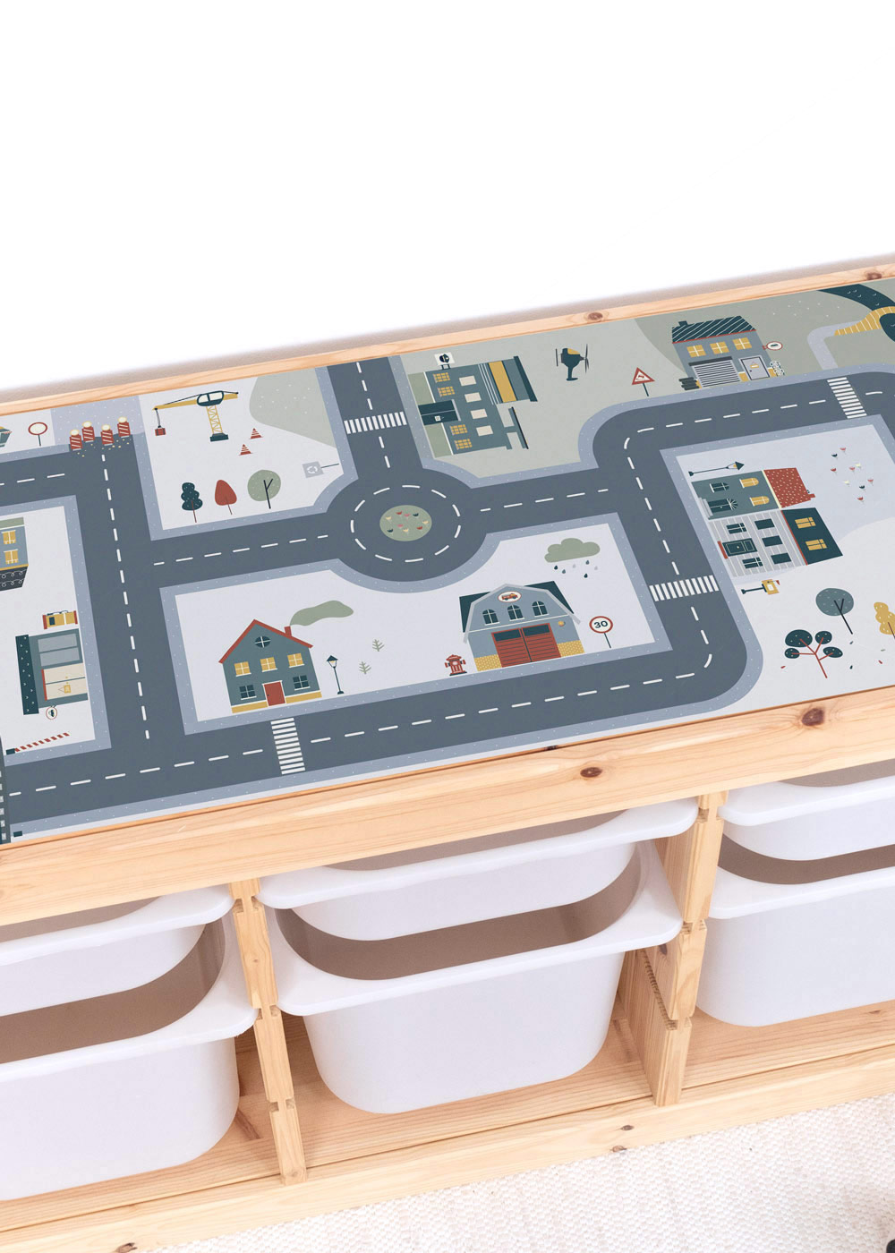 Ikea Trofast Regal mit Klebefolie mit Spielstraße Motiv von Limmaland verschönern Ikea Trofast Regal mit Klebefolie mit Spielstraße Motiv von Limmaland verschönern