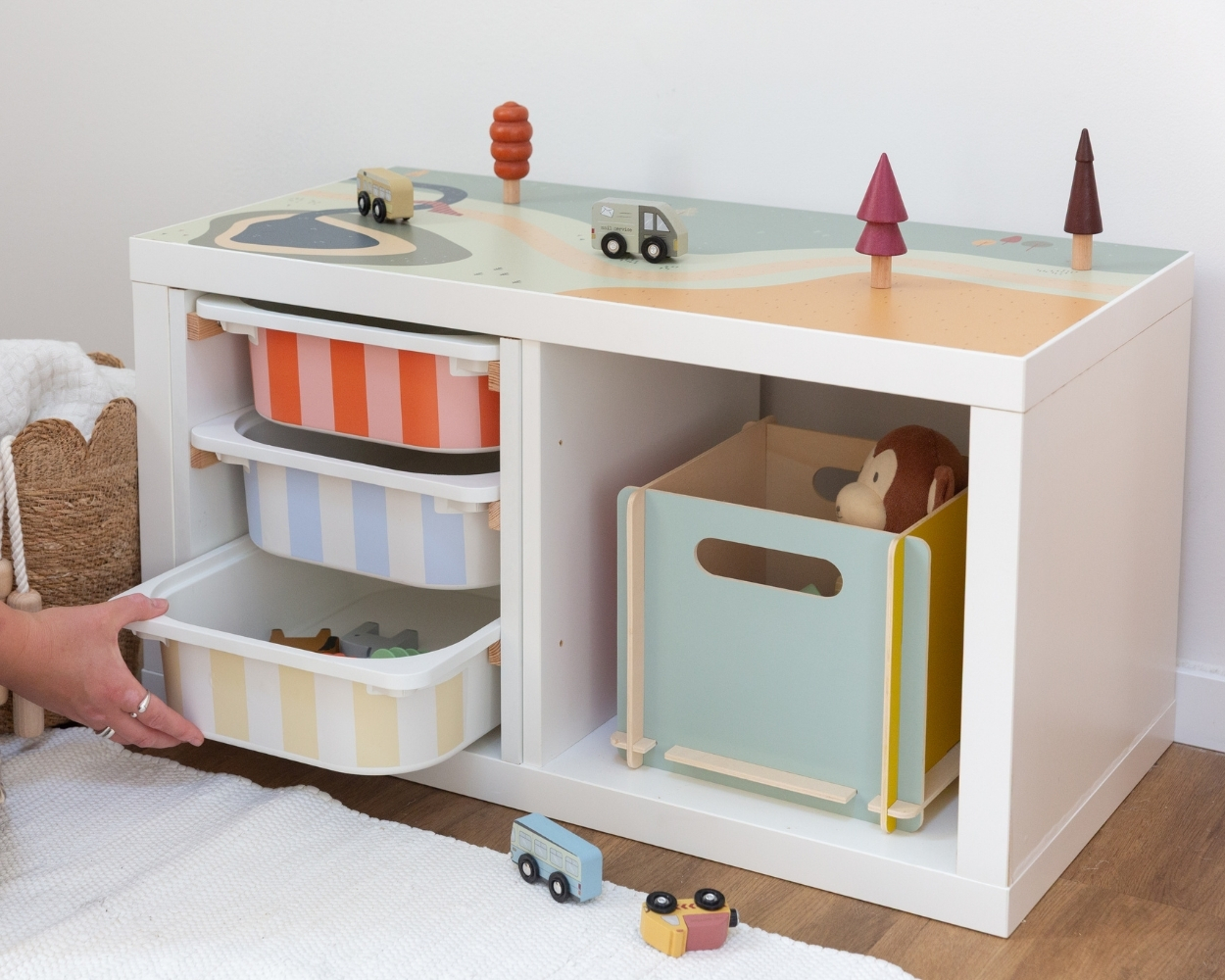 Kinderküche, Spielküche, Aufbewahrungsschalen, Holzspielzeug, Tierchen-Dekor