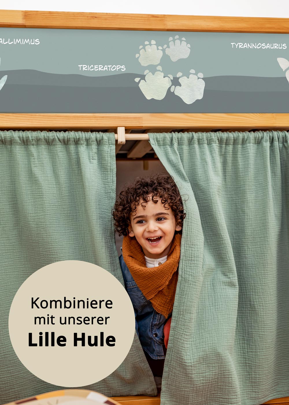 Ikea Kura Hochbett Dino Gesamtansicht mit Deko