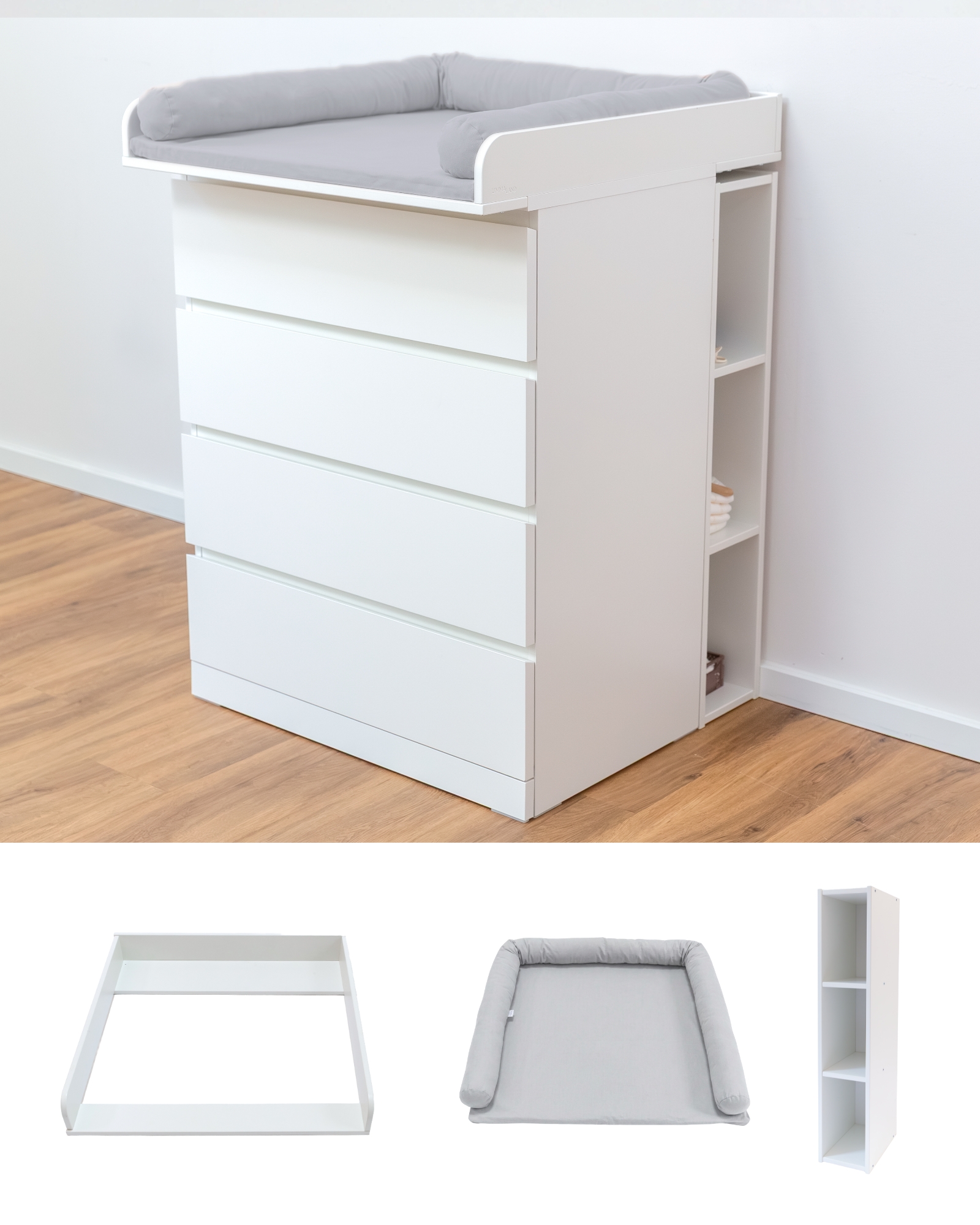Wickelaufsatz für IKEA MALM – Komfort-Set Soft Grey