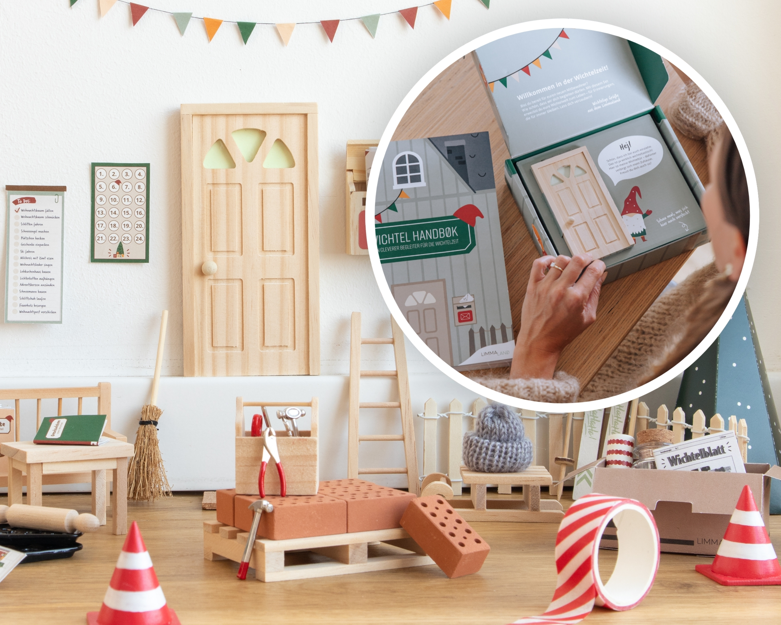 Holzspielzeug, Miniaturhaus, Holzbausteine, Bau-Set, Weihnachts-/Jahreszeit- Dekor