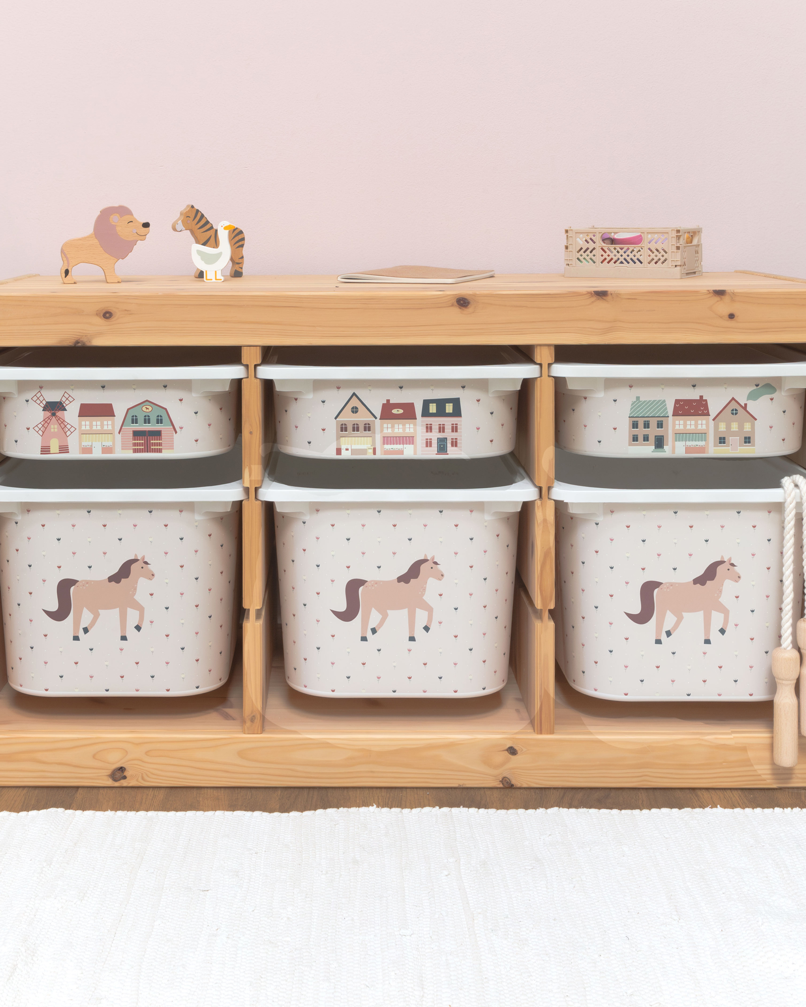 Aufbewahrungsboxen, Kunststoff, Weiß, Pferdemotiv, Kinderzimmer