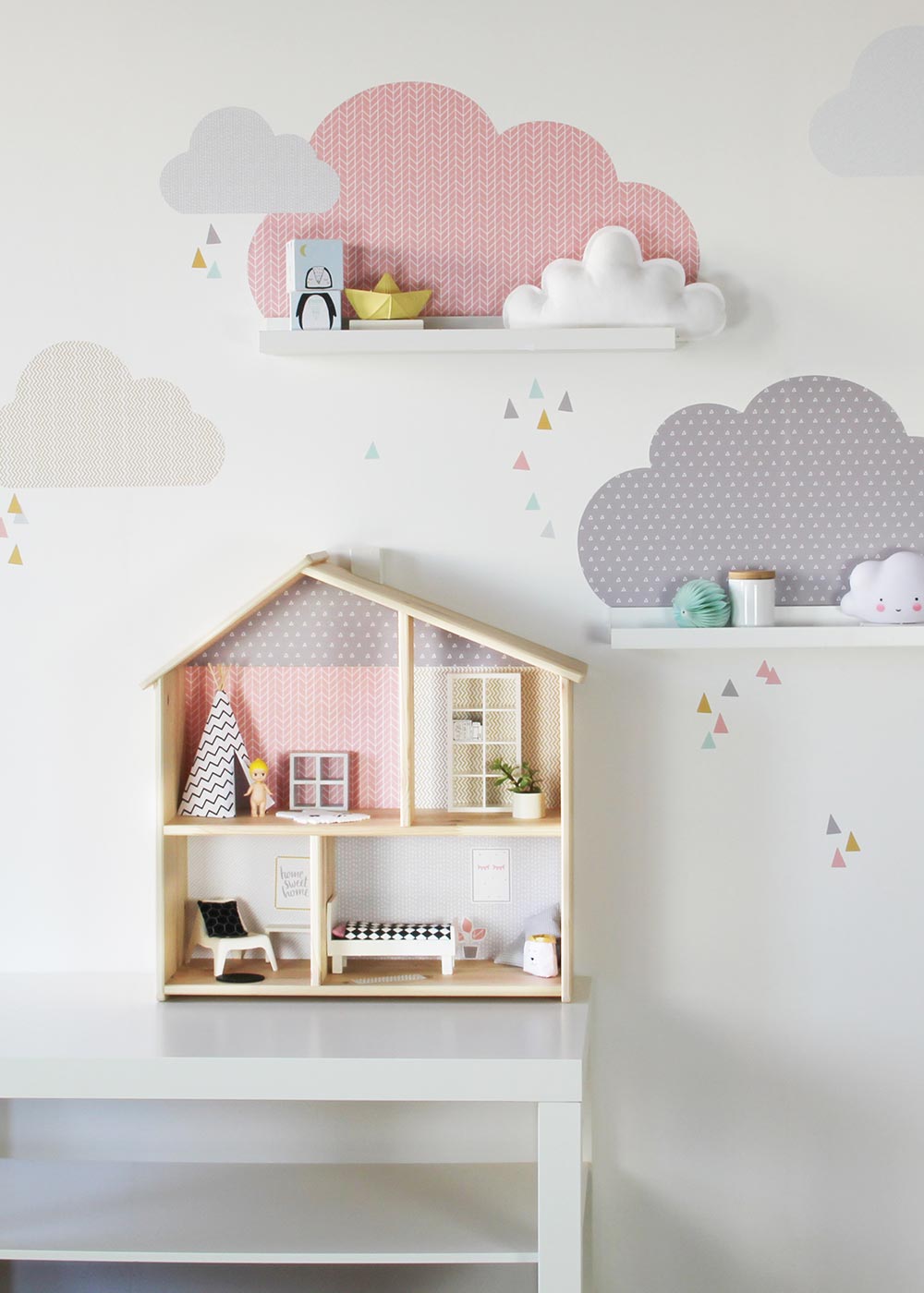 Klebefolie für IKEA FLISAT Puppenhaus Rosa/Grau