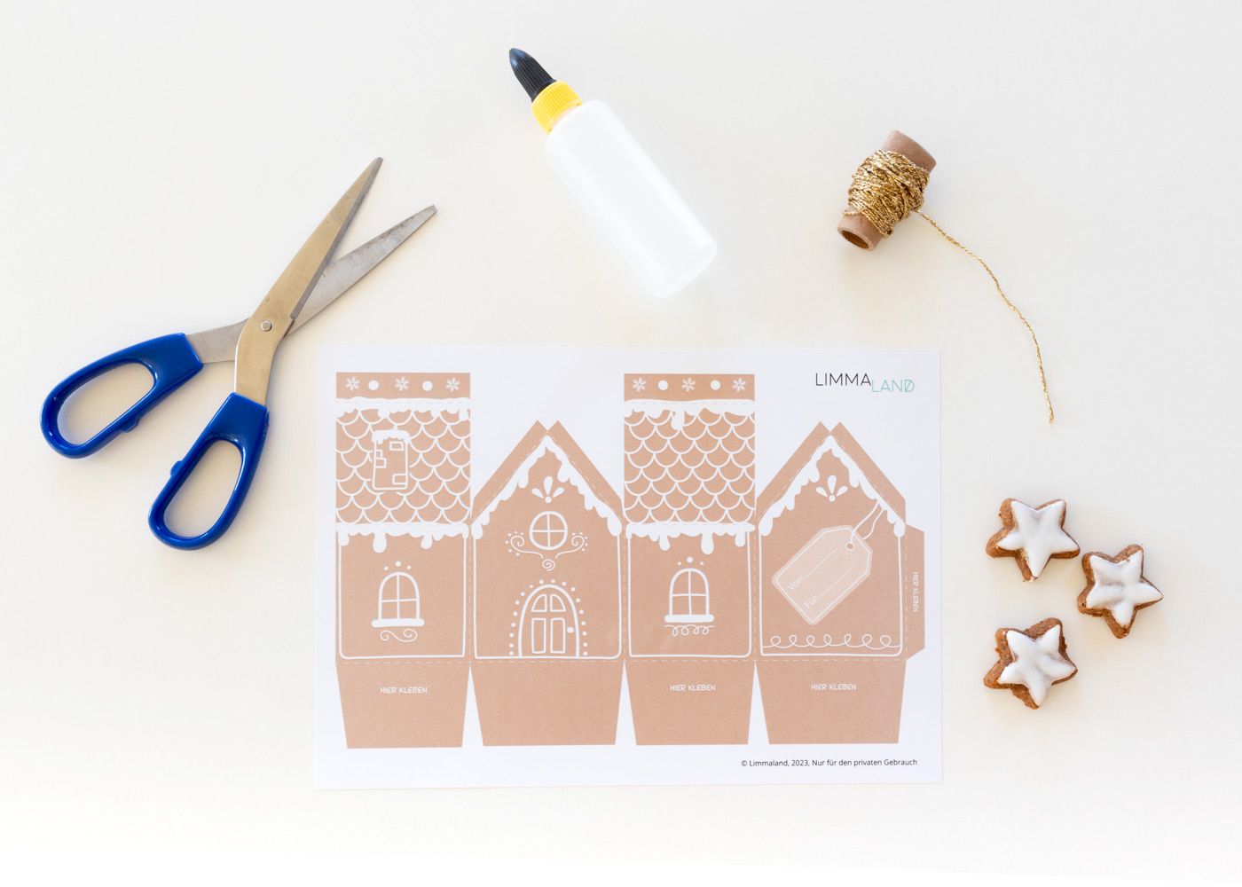 Lebkuchenhaus basteln mit gratis Bastelvorlage